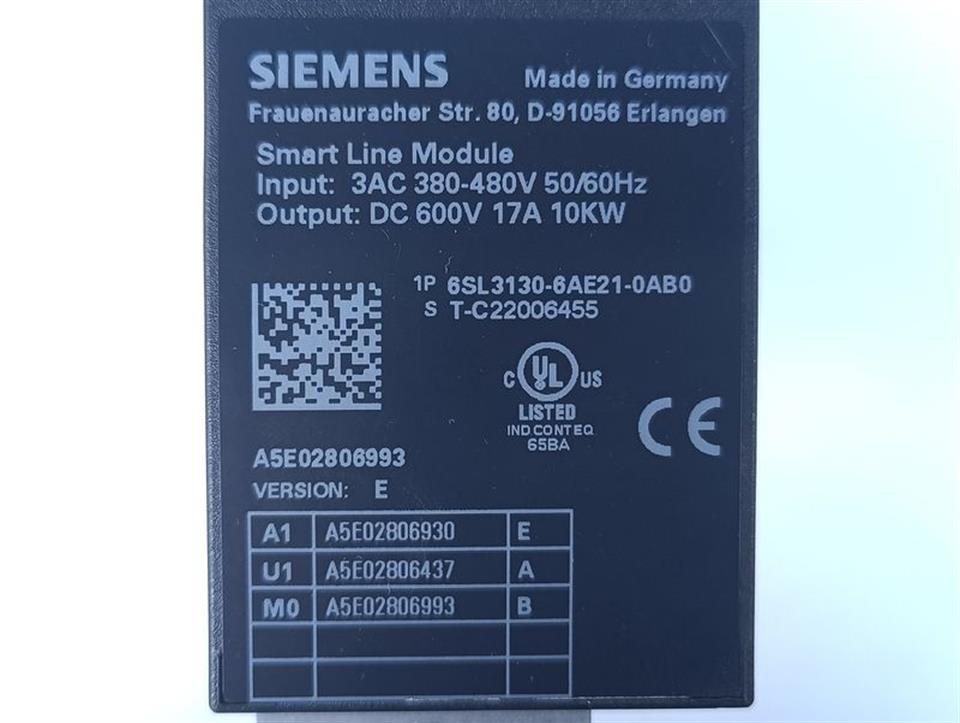 Siemens Smart Line Module 6SL3130-6AE21-0AB0 10kw Version: E TESTED TOP ZUSTAND