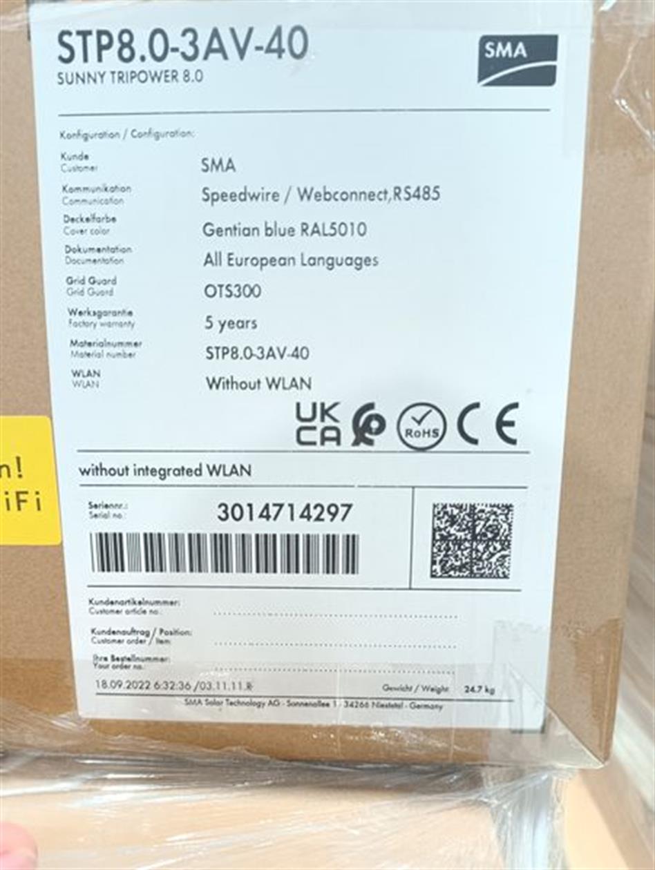 SMA Solar Wechselrichter Sunny Tripower 8.0 STP8.0-3AV-40 (ohne WLAN) 8Kw OVP