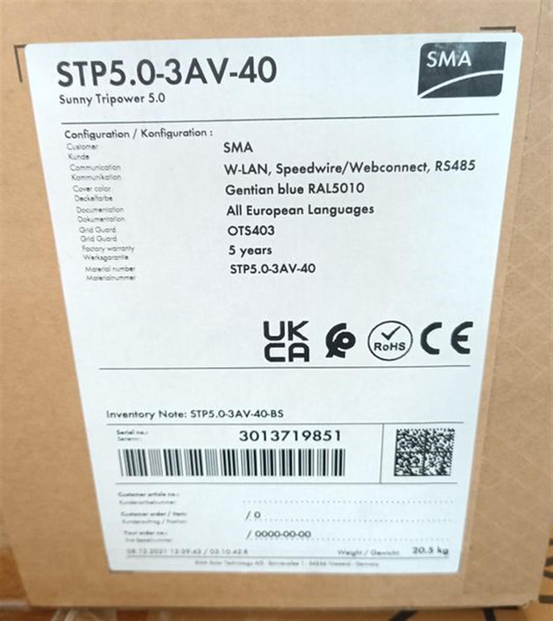 SMA Sunny Tripower STP 5.0-3AV-40 mit W-Lan  NEU & OVP & SEALED